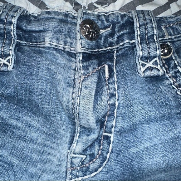 Rock Revival Loefflier straight leg jeans 33X30 Distressed Sanded Embroidered - Picture 9 of 13